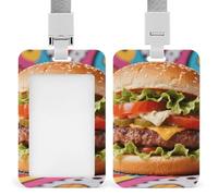 Pop Hyperrealistic Burger Retractable ID Badge Holder with Lanyard - Vertical Badge Reel,Keychain Clip,Name Tag Id Card Holder Protector for Nurse Officer Teacher Security Staff Women Men