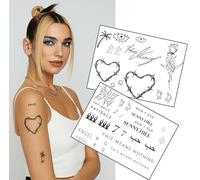 Pop Icon Tribute Temp Tattoo Set with Barbed Heart, 245, Angel, Rose Linework & More - Multi-Size Arm & Hand Designs. 2 Packed A5 sheets, Dua inspired