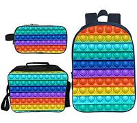 Pop it School Bag Set Backpack + Lunch Bag + Double Layer Pencil Case for Boys Girls Children 3D Print School Backpack 16 Inches, 04, Rucksack