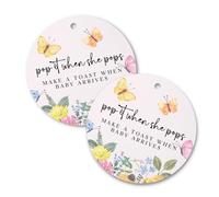 Pop It When She Pops Butterfly Tags | 30 pk, 2.5” Pink Floral Butterfly Labels for Champagne Bottles Pink Bubbly Labels for Mini Bottles Baby Shower Favor