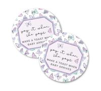 Pop It When She Pops Butterfly Tags | 30 pk, 2.5” Purple Labels for Champagne Mini Bottles Pink Bubbly Favor Hang for Baby Shower or Gender Reveal