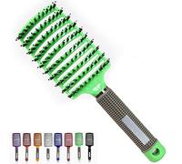 Pop Magic Detangling Hair Brush for Women and Kids, Boar Bristle Paddle Brush for Blow Drying, Wet Hair, Long, Thick, Curly, Afro Hair (Green)