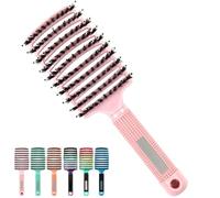 Pop Magic Detangling Hair Brush for Women and Kids, Detangle Boar Bristle Paddle Hair Brush Detangler for Blow Drying, Wet Hair, Long, Thick, Curly (Light Pink)