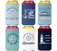 Pop Nordic Boat Can Cooler Sleeves - Cruise Gifts Exchange Ideas Beer Cozy Bulk, 6 Pack Funny Soda Can Sleeves for Boat Party, Nautical Party