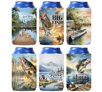Pop Nordic Fishing Can Cooler - Funny Beer Can Sleeves 6 Pack Neoprene Insulated Beer Cozy Bulk for Father's Day Favors Fishing Essentials Gifts for Men