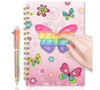 Pop Notebook for Kids, Fidget Girls Diary Journal with 160 Lined Pages, 6 - Color Pen, Spiral Design, Pop Butterfly, Ideal for School Writing & Drawing, Gifts for Ages 6-12