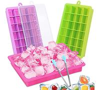 Pop Out Ice Cube Trays with Easy Release, Reusable and Flexible Silicone Food Grade Ice Mold, No-Spill Removable Lid and 72 Ice Moulds for Freezer, Baby Food, Drinks, Cocktail [Pack of 3]