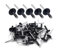 Pop Rivets 50 Pcs 4.8mm x 20mm Black - Large Flange Aluminum Blind Rivets Kit for Metal Wood Plastic - Heavy Duty Dome Head Pop Rivets for DIY Construction Automotive
