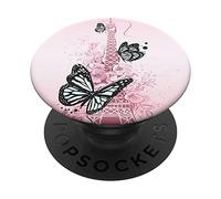 Pop Sockets Grip Stand Eiffel Tower Butterfly Pink PopSockets Swappable PopGrip