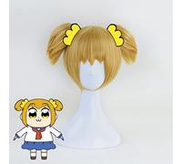POP TEAM EPIC POP Short Cosplay Wig With Double Ponytails Synthetic Hair Halloween Costume Golden Blonde Wigs+Wig Cap