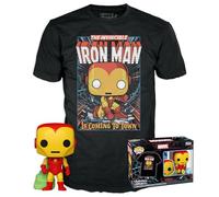POP! & Tee: Marvel - Holiday Iron Man - Glow in the dark - Medium | Official Movies Merch - Collectable Vinyl Figurine for Shelf Display - Birthday Gift Idea for Fans and Collectors