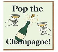 Pop the Champagne! Celebration Card - Congratulations Card for Engagement, Wedding, New Job or Graduation - Champagne Bottle and Coupes Design