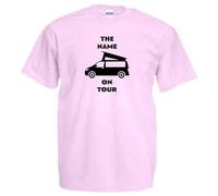 Pop Top Camper on Tour T-Shirt Personalised Camping Tshirt Campervan T-Shirt with Name V Dub T5, T6, Adult and Kids Pink