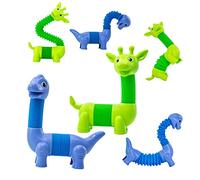 Pop Tubes Fidget Toys - 2 Pc Animal Party Favors for Girls & Boys, Ages 3+ - Sensory Stress Relief Toys for Easter, Christmas, Birthday Gifts