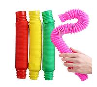 Pop Tubes Fidget Toys for Kids and Adults, 4 Pack X-large Pop Tubes Sensory Toy (Red/Yellow/Green/Pink)