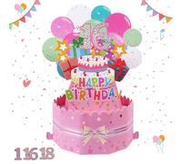 Pop Up 16th Birthday Card, 16th Birthday 3D Popup Cards Greeting Cards, Happy Birthday Cake Balloons Pop-Up Greeting Card with Envelop, Pink 3D Pop Up Happy Birthday Cards for Women, Girls, Friends