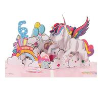 Pop up 6th Birthday Card for Girl, 3D Unicorn Birthday cards for 6-year-old daughter, granddaughter, niece, kids with Envelope & Notecard