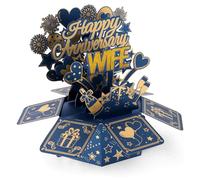 Pop Up Anniversary Card Set, Colorful Star Heart Fireworks Design Happy Anniversary Pop Up Cards with Envelope and Small Paper for Wife