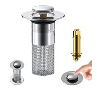 Pop Up Bathroom Sink Drain Strainer Hair Catcher, Sink Drain Stopper with Removable Stainless Steel Filter Basket, for US Universal Bathroom Kitchen Basin Sink Stopper Replacement