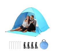 Pop-Up Beach Tent, 2-3 Person Tents Automatic Easy Set Up, Blue, Waterproof, Portable, For Adults & Kids Park Garden, Picnic, Camping, Hiking Sun Protection Beach Shelter (Silver small beach tent)