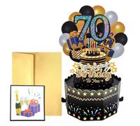 Pop Up Birthday Card 50/60/70/80th Birth for Men Women Black Gold Greeting Card 3D Popup Cards Birth Greeting Cards with Envelopes Happy Birthday Gift Women Men Ideas (70th)