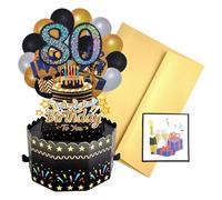Pop Up Birthday Card 50/60/80th Birthday Cards for Men Women Black Gold Greeting Card Birthday 3D Popup Cards Birthday Greeting Cards with Envelopes Happy Birthday Card Women Men Gift Ideas (80th)
