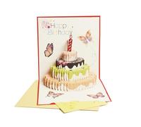 Pop-Up Birthday Card Cake Design - 3D Greeting Card for Birthday Celebrations Glitter Finish 14.5 x 14.5 cm Includes Envelope and Message Card (Red)