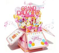 Pop Up Birthday Card for Granddaughter with Music and Lights, 3D Cake Design Blow Out Candle Greeting Card, Musical Happy Birthday Granddaughter Gift, Unique 3D Card with Envelope from Grandparents