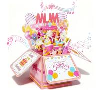 Pop Up Birthday Card for Mum with Music and Lights, 3D Cake Design Blow Out Candle Greeting Card with Envelope, Musical Happy Birthday Mum Card Gift for Her from Daughter