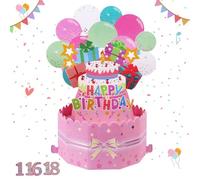 Pop Up Birthday Card, Happy Birthday 3D Popup Cards Greeting Cards, Happy Birthday Cake Balloons Pop-Up Greeting Card with Envelop, Pink 3D Pop Up Happy Birthday Cards for All Age Women, Girls