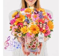 Pop Up Birthday Card with Music and Lights, 3D Flower Bouquet for Women | Includes an Envelope and Space for a Personal Message，Ideal for Mum, Wife, Daughter or Friend on Birthdays and Celebrations