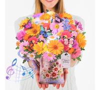 Pop Up Birthday Card with Music and Lights 3D Paper Flower Bouquet with Butterflies - Greeting Card for Women, Mom, Wife, Daughter - Gift with Envelope-Chamomile