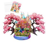 Pop Up Birthday Cards for Women, 3D Cherry Blossom Castle Greeting Card with Envelope, Fairy Tale Happy Birthday Card Gift for Mum, Wife, Daughter, Sister, Granddaughter, Niece, Girlfriend, Friend