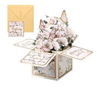Pop up Birthday Cards for Women, Beautiful Rose Flowers and Butterfly 3D Popup Greeting Card Box with Envelope for Mom Wife Sister Girlfriend