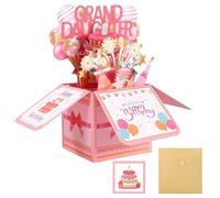 Pop Up Birthday Cards, Granddaughter Birthday Cards 3D Box with Balloons & Fireworks, Creative Gift with Envelope for Grand Daughter from Grandparents, 3D Happy Birthdays Card