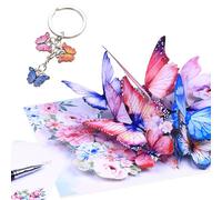Pop Up Birthday Greeting Cards for Women, Colorful Flower Butterfly 3D Birthday Cards with Note Card and Key Buckle, Pop Up Birthday Cards for Christmas Mom Daughter Sister Anniversary Birthday