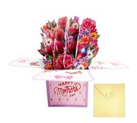 Pop-Up Bouquet Card - 3D Musical Light Greeting, Mother's Day Flower Design | Removable Note Envelope Sentimental Present for Mom Grandma Wife Sister Friend Birthday