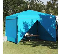 vidaXL Outdoor Event Tent Oxford Fabric Blue 300 x 227/236/245 cm Stable Structure with Modern Silver Glue, PA Coating, Prefabricated Frame, Carry Bag, Rope and Pegs