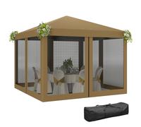 Pop-Up Canopy Tent Khaki 3x3m with Mesh Curtains Steel Frame Portable Bag Height