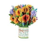 Pop Up Card Greeting Cards for Mom, 9.8 X 9.8'' 3D Paper Flower Card Birthday Card Pop Up Bouquet Card with Blank Envelope for Birthday, Mother's Day, Anniversary (Sunflower)
