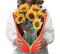 Pop Up Cards, 3D Paper Flower Bouquet Card Birthday Card Gift Greeting Cards with Note Card and Envelope for Valentines, Anniversary, Birthday, Mother's Day (Sunflower)