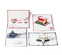 Pop Up Cards Set for Kids. Boys Will Love These 3D Christmas or Happy Birthday Cards (4 Pack)