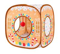 Pop-Up Cat Tent With Dangling Toy Christmas Gingerbread House 45x45x52cm | A cosy hideaway for kittens, the hanging pom pom encourages stimulating and interactive play, folds flat