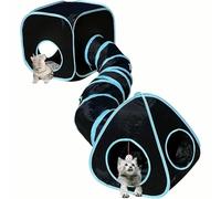 Pop-Up Cat Tunnel with Cube Tent Interactive Crinkle Play Tube with Peek Holes Play Ball and Bell Kittens Puppies Exercise