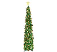 Pop Up Christmas Tree, 150cm/5ft Collapsible Artificial Tinsel Xmas Tree with LED Light/Star Dome Light for Xmas Home Party Indoor Outdoor Decor (Green)