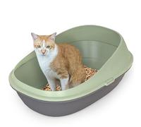 Pop-up Comfort Cat Litter Tray with Double Basin & Crate, Scoopless Cleaning, High Sided walls with Detachable Raised Rims, Anti-Spillage & Mess-Free Cat Toilet (Linden Green, 59x39x27)