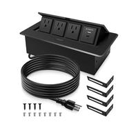 Pop-up conference desk socket with 3 AC outlets, USB-A port and USB-C fast charging PD20W, 32.5ft power cord, built in hub connection box for office, home and living spaces