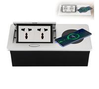 Pop-Up Desk Socket with 15W Wireless Fast Charger, Retractable Socket for Desks, Embedded Sockets for Kitchen and Office