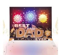 Pop Up Father’s Day Card,Lights & Music,Best Dad Ever card, Fathers Day Cards,Father's Day gift Cards,Father's Day gift,Press the button to release “fireworks and cheers” (Black)