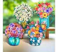 Pop up Flower Bouquet Cards Set, 4 Unique Floral Designs - Gerbera Daisies, Tulips, Sunflowers & Roses - 3D Greeting Cards for Birthdays, Mother's Day, Thank You, Get Well, and More - Elegant Gift for